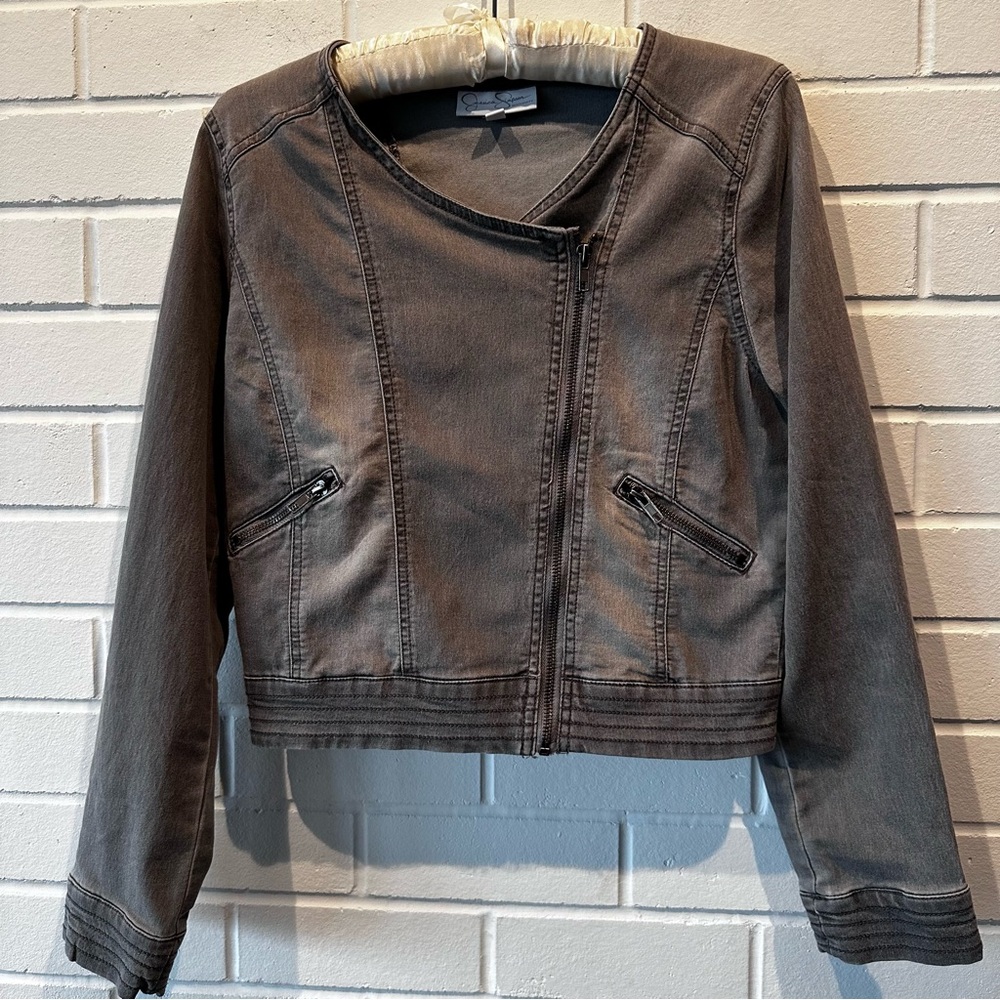 Jessica Simpson denim cropped moto jacket